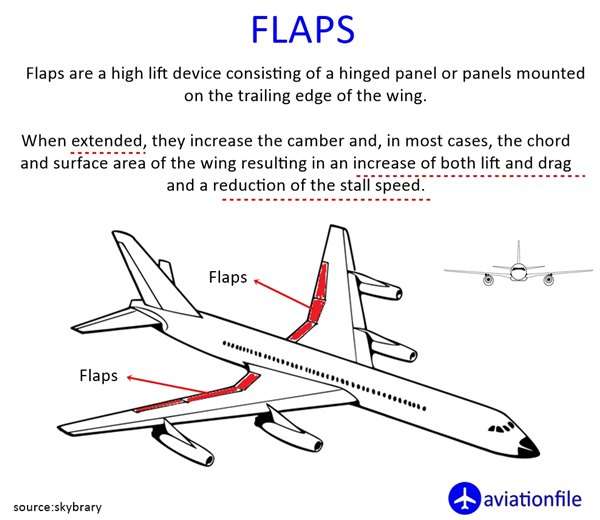 Flaps, positioned along the trailing edge of the wings