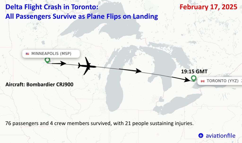 Delta Flight Crash in Toronto: All Passengers Survive as Plane Flips on Landing